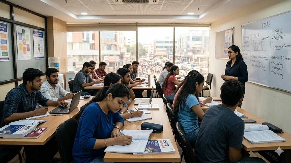 IELTS coaching in Bangalore Marathahalli classroom with expert trainer and interactive learning session.