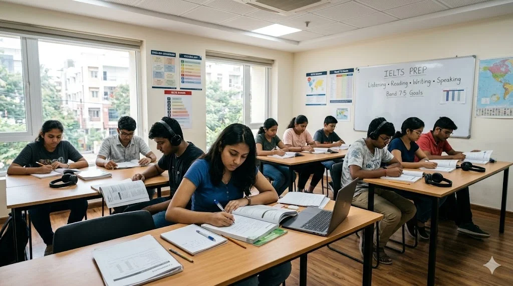 Best IELTS Whitefield Coaching in Bangalore 2026 Students attending IELTS Whitefield classroom training with focused exam preparation.